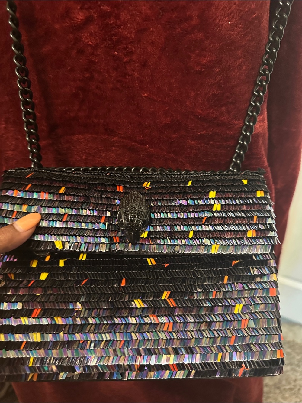 Kurt Geiger Black Sequin Fringe Shoulder Bag with Multi-Color Accents - Picture 4 of 5
